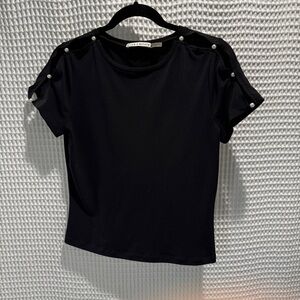 Alice + Olivia Black Pearl-Embellished Top